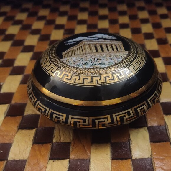 Parthenon Trinket Box 24k Gold Trimmed Hand Made in Athens Greece - Picture 1 of 4